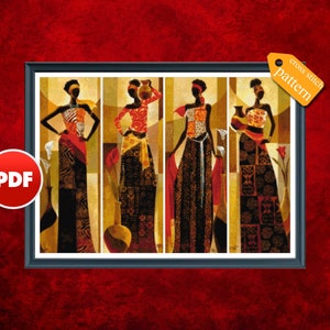PDF Afrikaanse meisjes - Getelde kruissteekpatronen - Afdrukbare grafiek PDF-formaat Handwerk Borduurambachten DMC-kleur