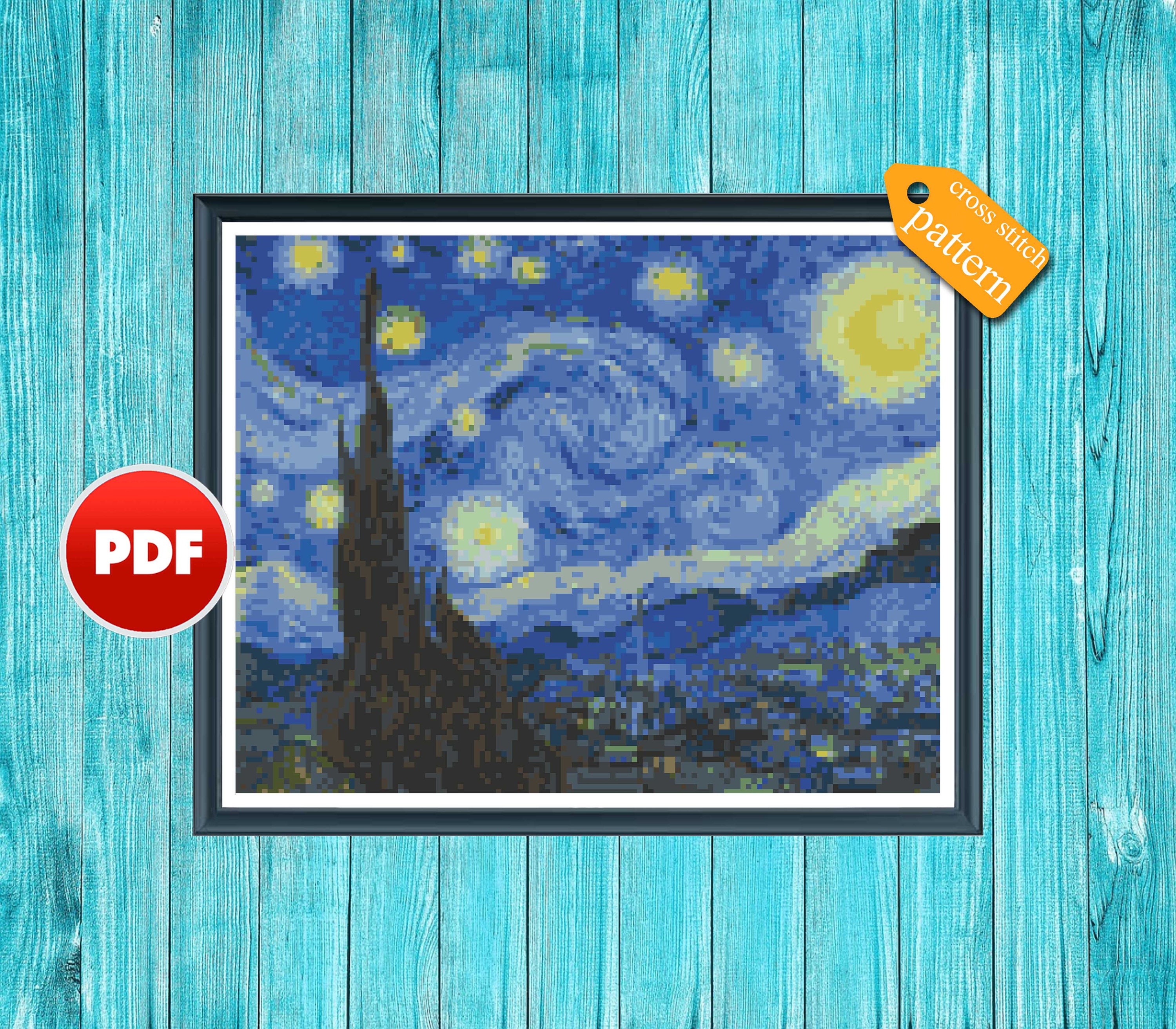 PDF the Starry Night Cross Stitch Pattern Vincent Van Gogh Cross Stitch ...