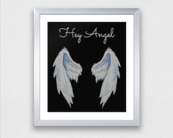 PDF Angel wings cross stitch patern Angel cross stitch pattern Black and white Full coverage cross stitch chart pattern Fantasy cross stitch