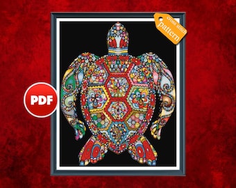 PDF Schildpad kruissteekpatroon Schildpad mandala kruissteekpatroon Reptielen kruissteekpatroon Modern kruissteek fantasiepatroon
