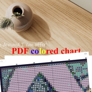 May include: A color chart for a cross stitch pattern. The chart is printed on white paper and shows a variety of colors and symbols. The chart is labeled "Page 1" and "PDF colored chart".
