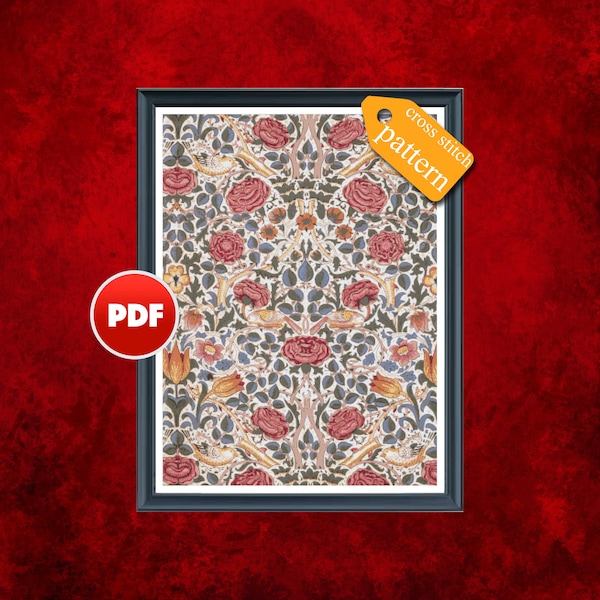 PDF Rose cross stitch pattern William Morris Rose tapestry pattern Rose wallpaper Vintage cross stitch Morris tapestry Floral cross stitch