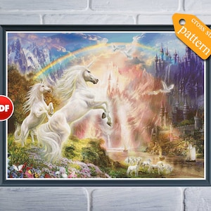 PDF Unicorn&#39;s land cross stitch pattern Animal fantasy cross stitch pattern Pony full coverage cross stitch pattern Fantasy unicorn pattern