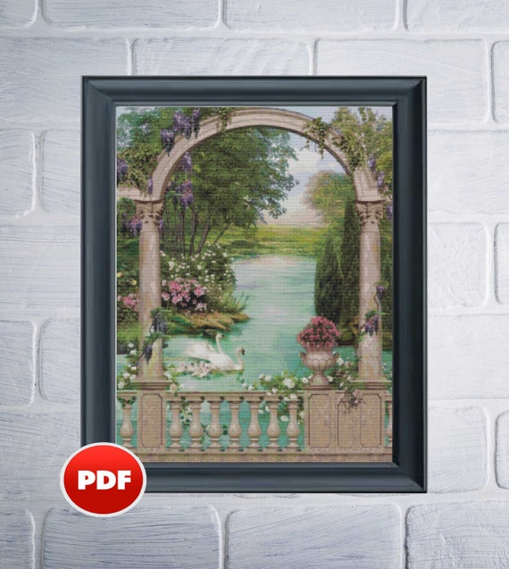 PDF Swan cross stitch pattern Swan lake cross stitch pattern Swans pattern PDF chart full coverage cross stitch tapestry Modern home decor