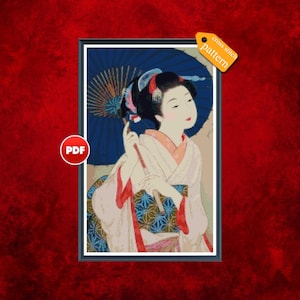 PDF Geisha umbrella cross stitch pattern Asian cross stitch pattern Japanese girl cross stitch pattern Modern cross stitch Geisha x stitch