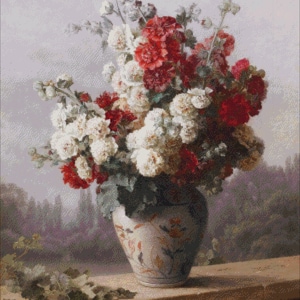 Peonies in vase Cécile Augustine Bougourd  Still life counted cross stitch pattern Custom cross stitch Full coverage cross stitch pattern