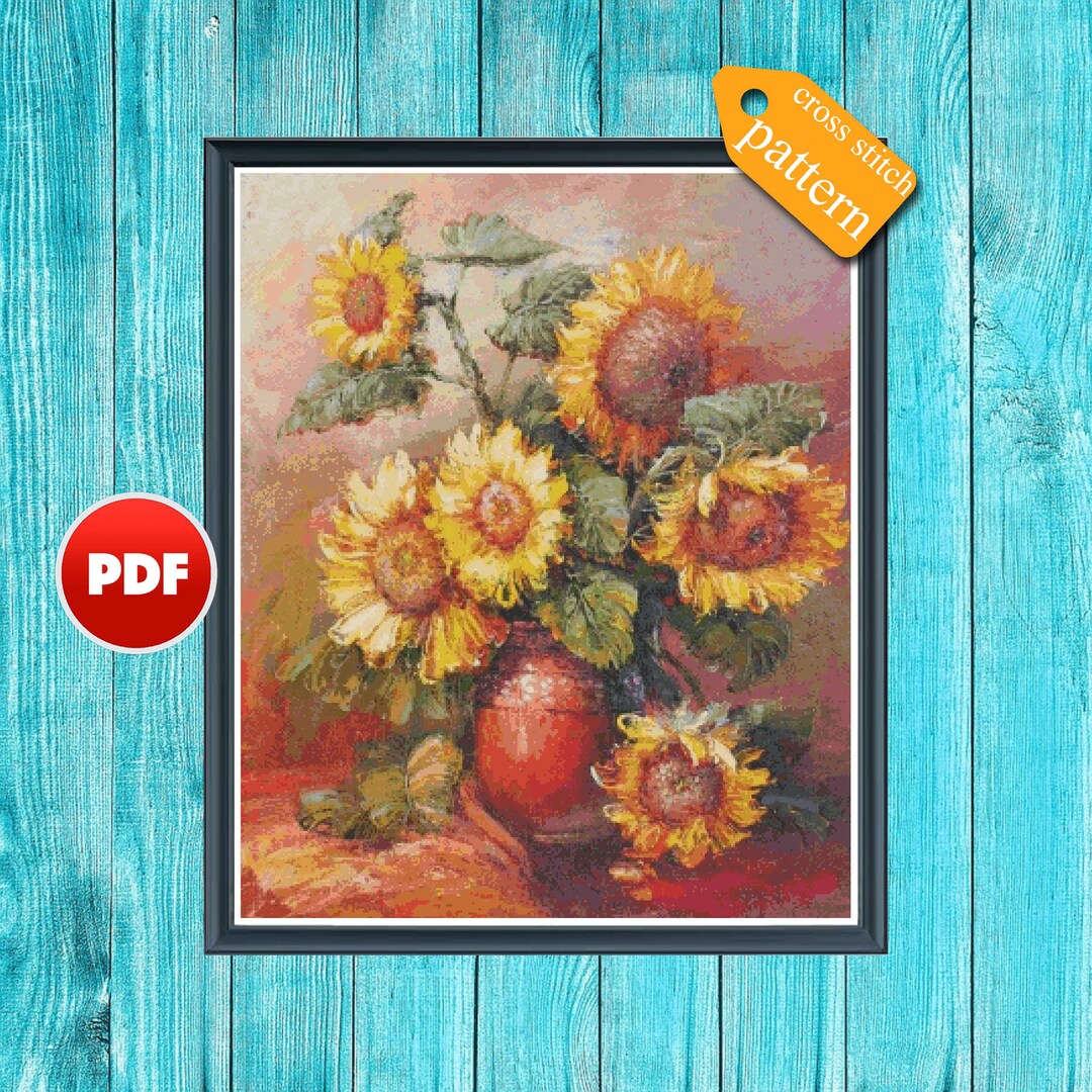 PDF Sunflower Cross Stitch Pattern Still Life Sunflowers Custom Cross