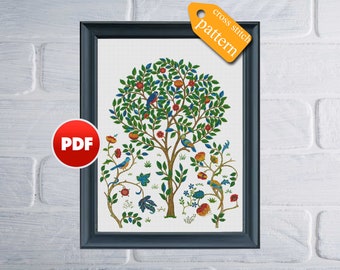 PDF Tree of life full coverage cross stitch pattern William Morris Tapestry pattern Vintage counted cross stitch William Morris cross stitch
