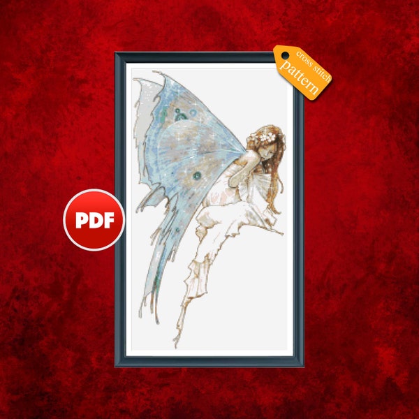 PDF Butterfly fairy cross stitch pattern Butterfly cross stitch Fairy cross stitch Modern cross stitch Hode decor Melancholy cross stitch