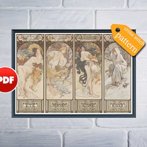PDF Four Seasons by Alphonse Mucha cross stitch pattern Full coverage cross stitch design pattern Art nouveau Mucha cross stitch pattern