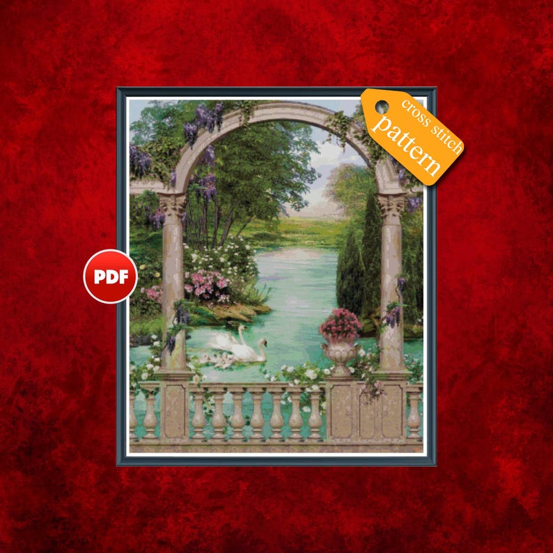 Swan Lake Cross Stitch Pattern: Full Coverage Tapestry (PDF Download) image 1