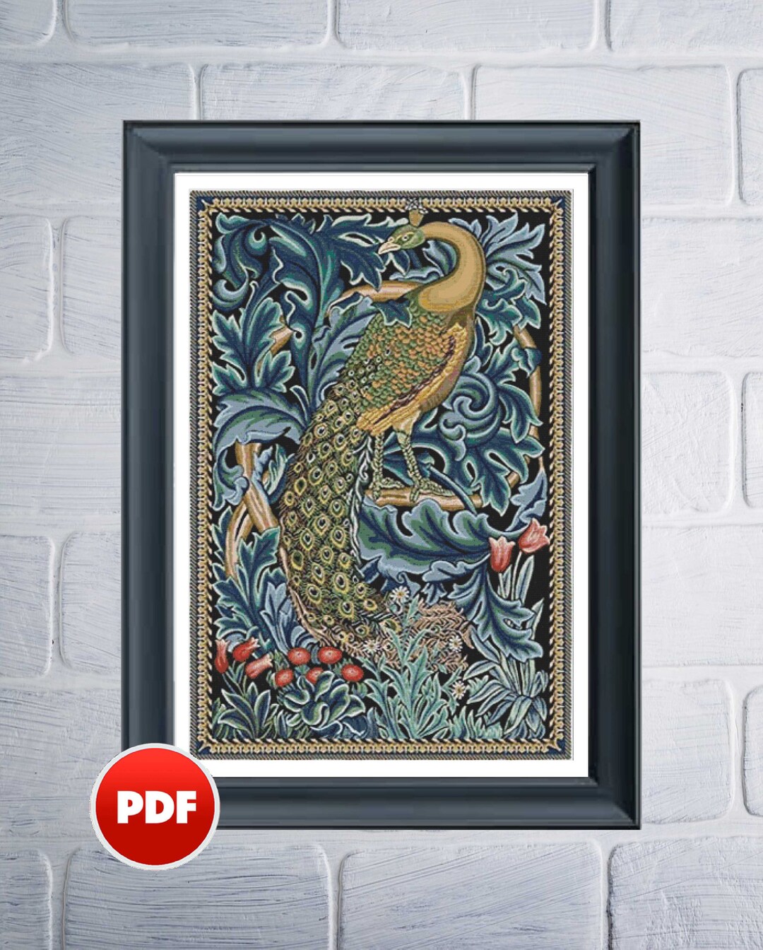 PDF Peacock Full Coverage Cross Stitch Pattern William Morris Etsy