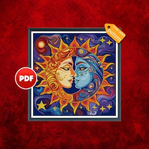PDF Sun and moon cross stitch pattern Sun cross stitch pattern Moon cross stitch pattern Monochrome full coverage cross stitch pattern chart