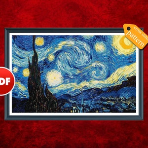 PDF The Starry Night cross stitch pattern Vincent Van Gogh cross stitch pattern Mini starry night cross stitch pattern