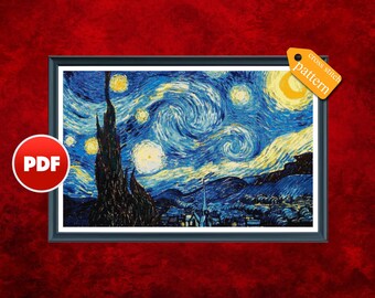 PDF The Starry Night cross stitch pattern Vincent Van Gogh cross stitch pattern Mini starry night cross stitch pattern