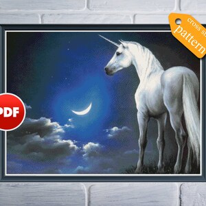 Einhorn Mondsichel Kreuzstich Tiermuster Kreuzstich Volldeckung x Stichmuster Einhorn Kreuzstich Fantasy Land