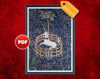 PDF Captive unicorn cross stitch pattern Unicorn cross stitch pattern The captive unicorn cross stitch pattern Tapestry cross stitch pattern