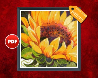 PDF Sunflower cross stitch pattern Sun flower Summer flowers cross stitch pattern Custom cross stitch pattern Full coverage DesignsByOvi