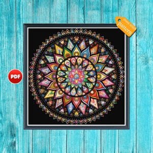 PDF Mandala fleur au point de croix Grille mandala moderne au point de croix Grille fractale au point de croix Motif floral mandala au point de croix