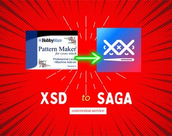 Custom PDF to XSD cross stitch chart transformation Saga pattern Pattern Keeper READ description