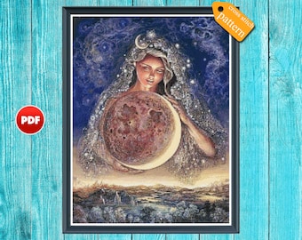PDF Moon girl cross stitch pattern Planet cross stitch Tarot cross stitch Sky cross stitch Universe cross stitch Stars cross stitch chart