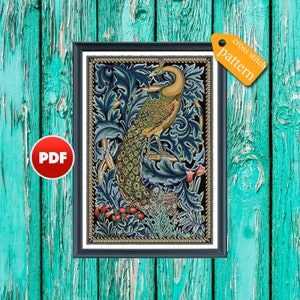 PDF Peacock full coverage cross stitch pattern William Morris Peacock pattern Vintage counted cross stitch William Morris cross stitch