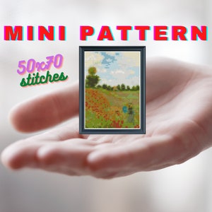 PDF mini Poppy fields cross stitch pattern Claude Monet paintings mini cross stitch pattern Famous mini Home decor cross stitch Artwork