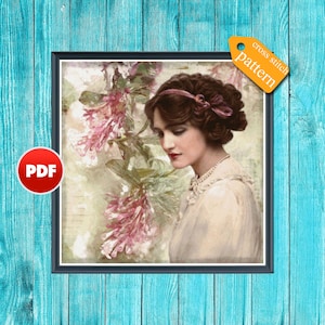 PDF Thinking lady cross stitch pattern Vintage cross stitch pattern Dame cross stitch pattern Home decor Melancholy cross stitch pattern