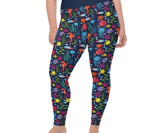Regular Size Full Length Leggings Embellished All Rhinestone Shimmering Seahorse Design