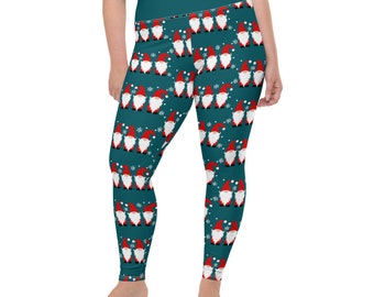 Gnome for the holidays Plus Size Leggings - Gnome Christmas leggings - Fat Cat Lifestyle - high waist yoga leggings - comfy stretchy workout