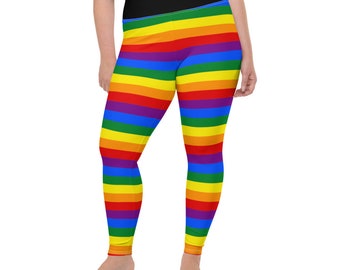 Ride the rainbow Plus Size Leggings - Fat Cat Productions - rainbow leggings - LGBTQI pride leggings - pride month - high waist yoga legging