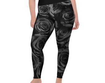 Every rose has its thorn Plus Size Leggings - black rose leggings - valentines day - gothic leggings - floral leggings