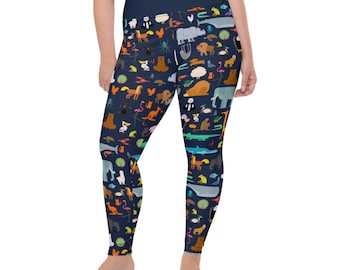 Tutte le creature grandi e piccole Plus Size Leggings - Produzioni Fat Cat - leggings animali - zoo jungle ocean - leggings yoga a vita alta