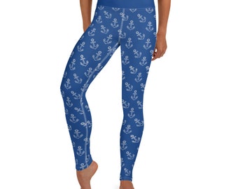 Ancora via Leggings - Fat Cat Productions - leggings nautici - tema oceanico - leggings da marinaio - canottaggio a vela - leggings yoga a vita alta