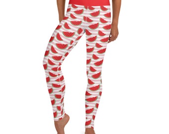 Leggings da melone - Fat Cat Productions - leggings alla frutta di anguria - leggings estivi tropicali - leggings yoga a vita alta - nuoto