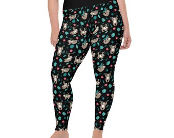 Just hanging around Plus Size Leggings - Sloth leggings - jungle print - animal print - sloth lover - high waist yoga leggings - cute sloths