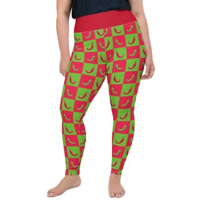 Hot stuff Plus Size Leggings - Fat Cat productions - chili leggings - spicy - red chili - green chili - chili swim leggings - high waist