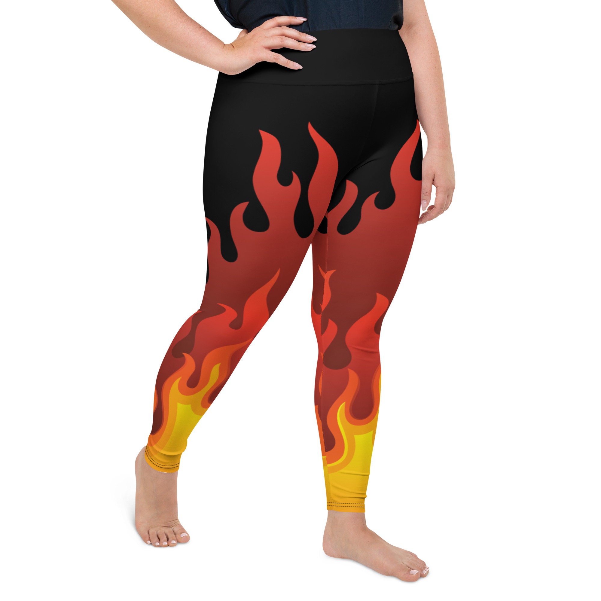 We Flame to Please Plus Size Leggings Fire Camping Flame Leggings Camp Fire  Hiking Swim Leggings 