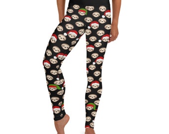 A very slothy Christmas Leggings - Fat Cat Productions - sloth santa - sloth elf - animal print - sloth leggings - Christmas party leggings