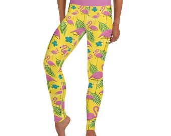 Flocking fabulous Leggings - Fat Cat Productions - Flamingo leggings - tropical leggings - summer leggings - high waist yoga leggings