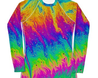 Looking slick Rash Guard - oil slick - optical illusion - rainbow swim shirt - womens rash guard - beach sun shirt