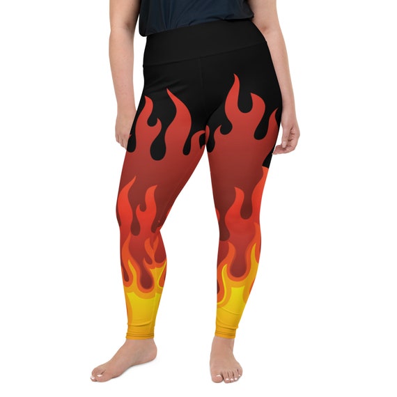 We Flame to Please Plus Size Leggings Fire Camping Flame Leggings Camp Fire  Hiking Swim Leggings 