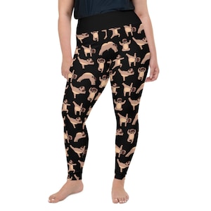 Nach unten Hund Plus Size Leggings - Fat Cat Productions - Yoga Hund - Französische Bulldogge - hohe Taille Leggings - Hundeliebhaber - Tier Yoga Leggings