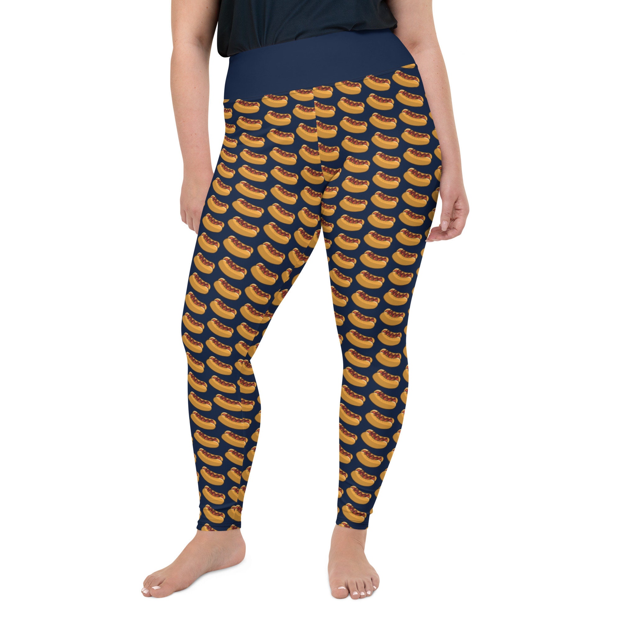 Let's be frank Plus Size Leggings - Fat Cat Productions - hot dog leggings - fast food - food leggings - hot dawg - high waist yoga leggings