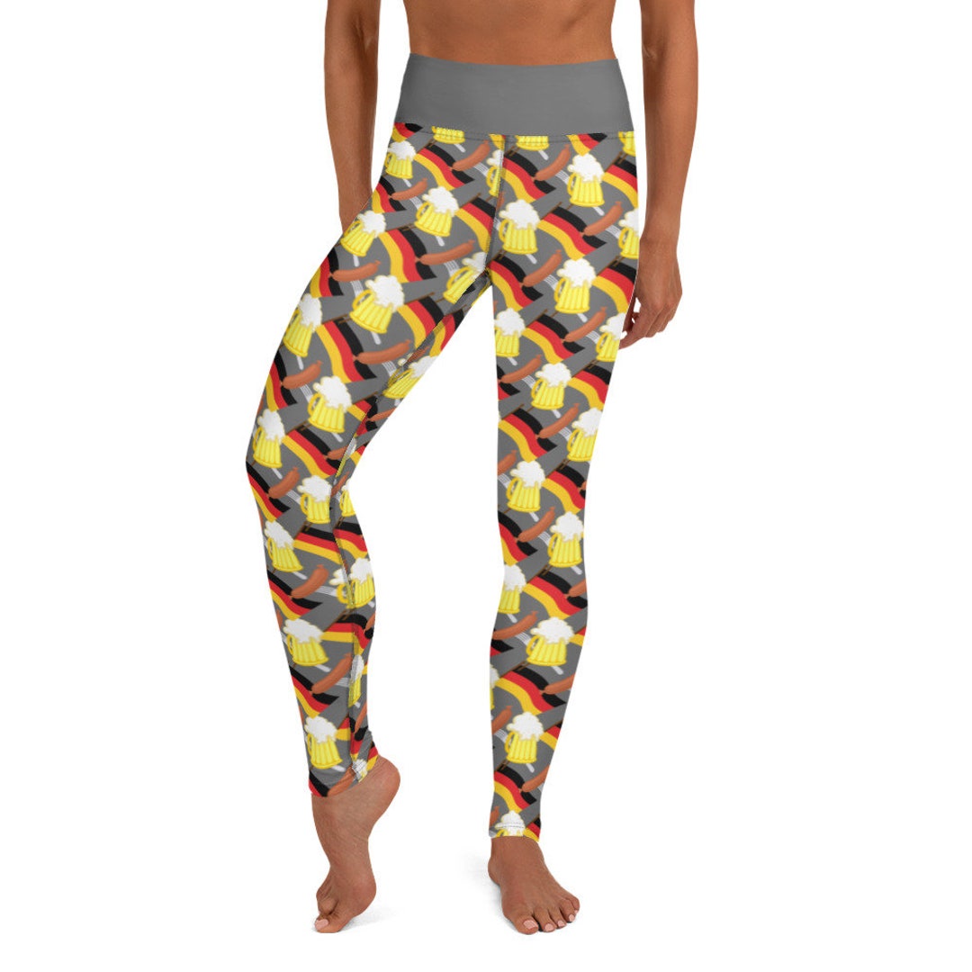 Oktoberfest Leggings Damen - Lustige Bier-Print Yoga-Hose Hochtailliert