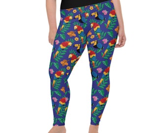 Uccelli di piuma Plus Size Leggings - Fat Cat Productions - toucan pappagallo uccello - uccello tropicale - regalo amante degli uccelli - legging yoga a vita alta