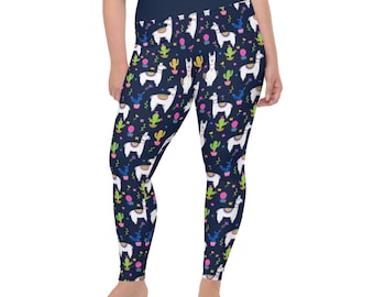 No Prob-llama Plus Size Leggings - Fat Cat Productions - llama leggings - high waist yoga leggings - animal print leggings - llama lover