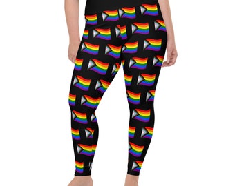 Progress pride flag Plus Size Leggings - rainbow leggings - LGBTQI+ leggings - pride month leggings