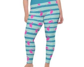 Non dare un gregge Plus Size Leggings - Fat Cat Productions - fenicottero - tropicale - estate - tema hawaiano - leggings yoga a vita alta