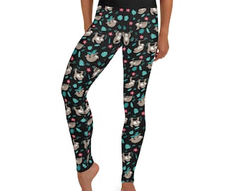 Just hanging around Leggings - Sloth leggings - jungle leggings - sloth lover - animal print - cute sloths - high waist yoga leggings